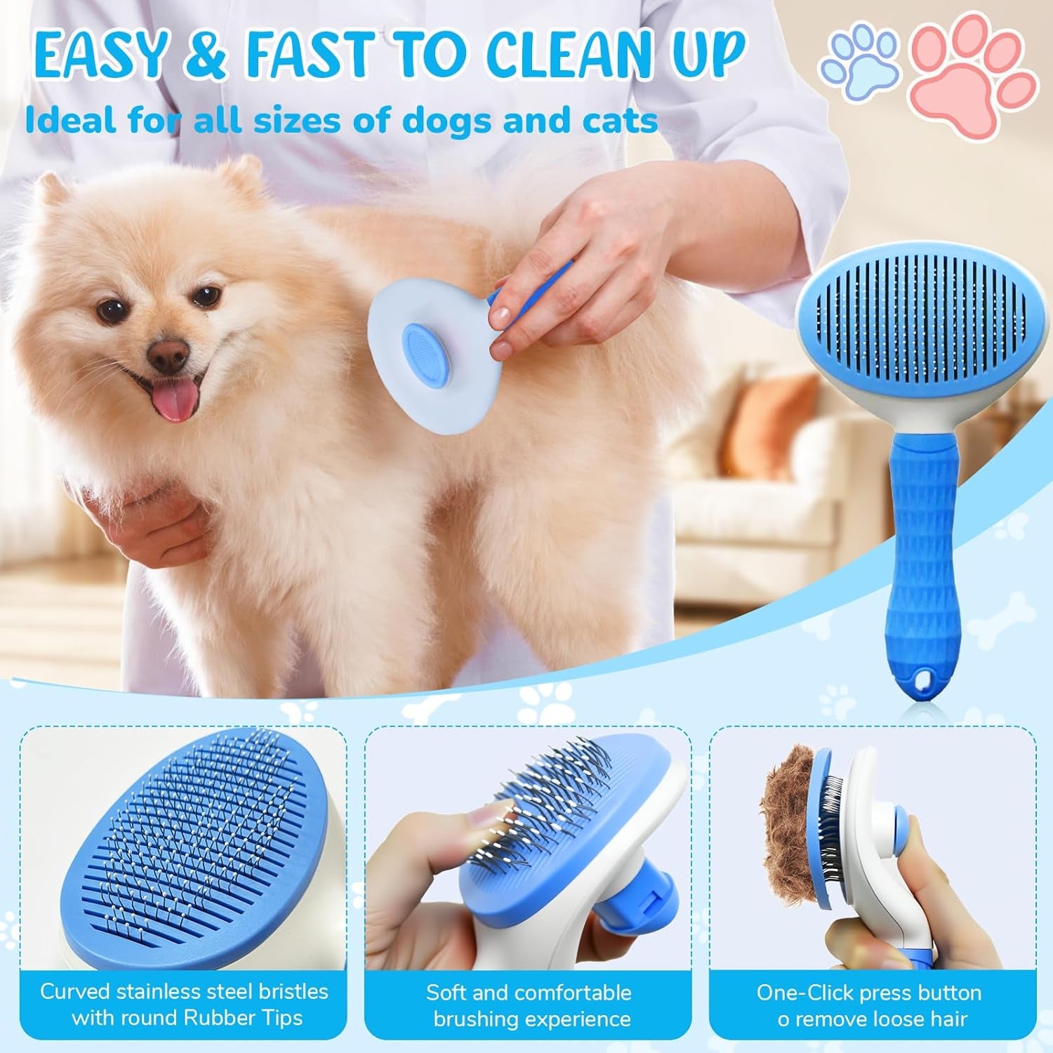 Dog Brush & Grooming Kit – 9-Piece Pet Brush & Deshedding Set for Shedding, Bathing, Trimming & Nail Care | Grooming Tools for Dogs & Cats, Includes Comb, Nail Clipper, Scissors, Slicker Brush (Blue)