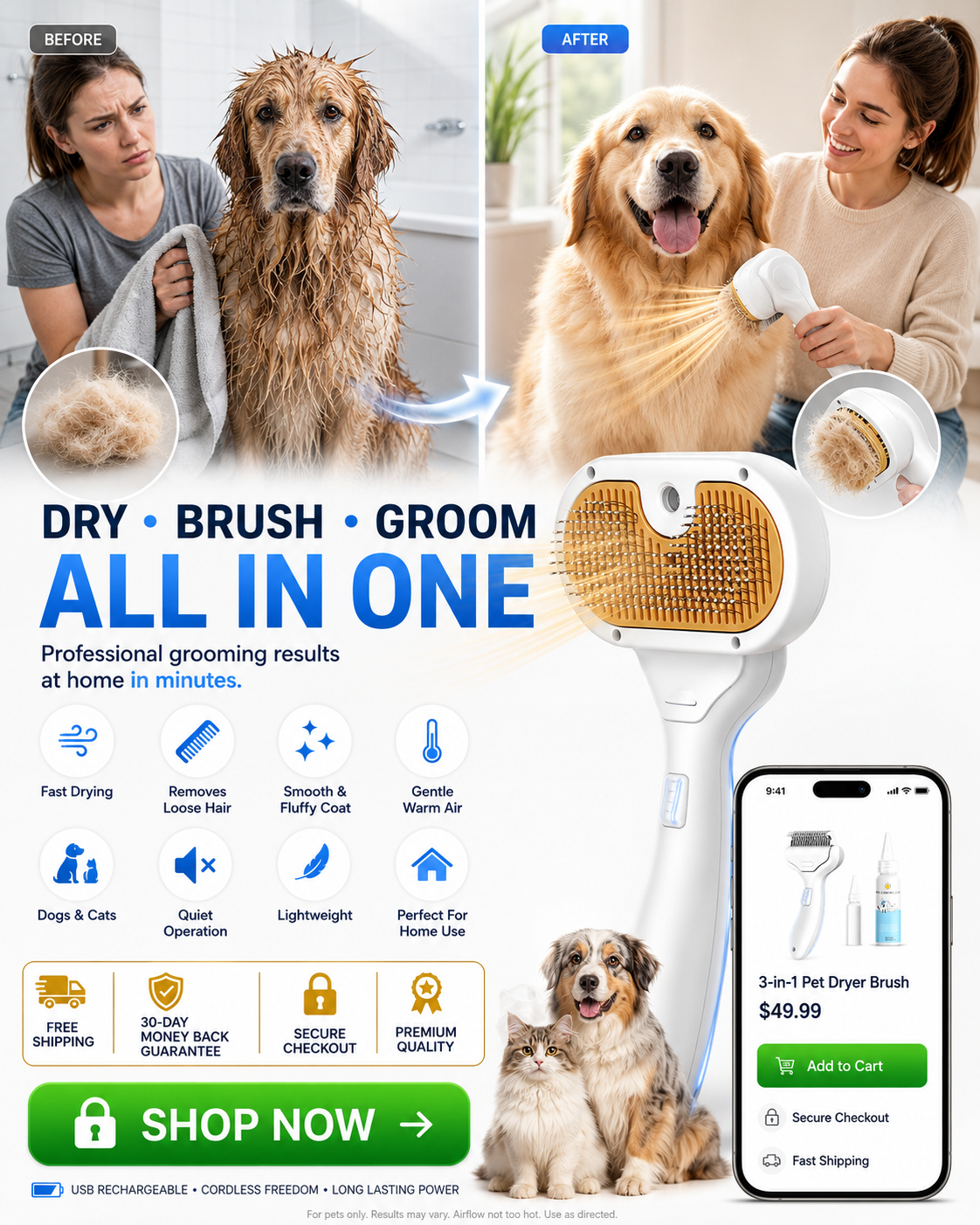 3-In-1 Pet Steam Brush Set for Dogs & Cats
