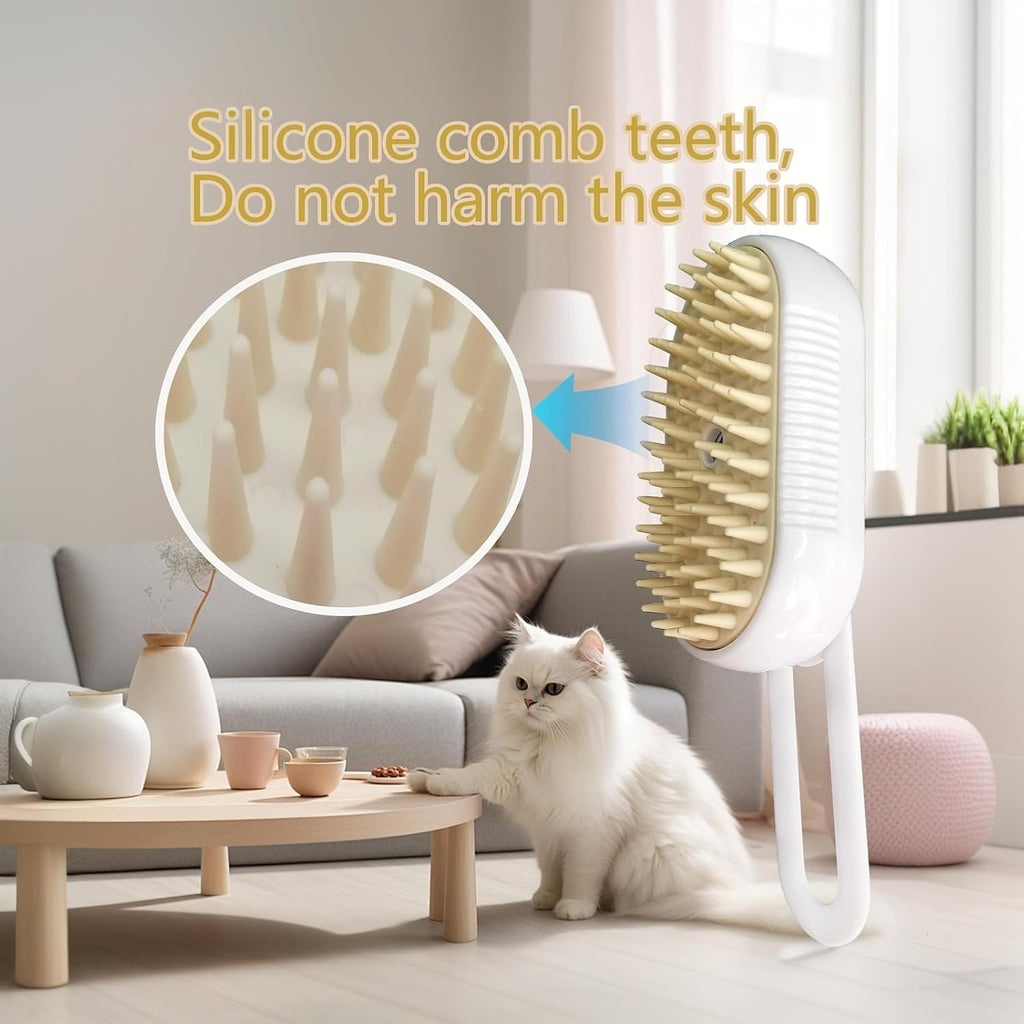 Cat Steam Brush for Shedding - USB Rechargeable Grooming Brush with Release Button, Dual Speed Spray for Long & Short Hair Indoor Cats