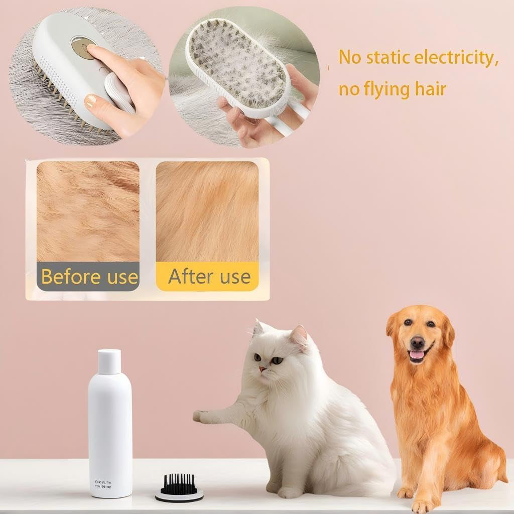 Cat Steam Brush for Shedding - USB Rechargeable Grooming Brush with Release Button, Dual Speed Spray for Long & Short Hair Indoor Cats