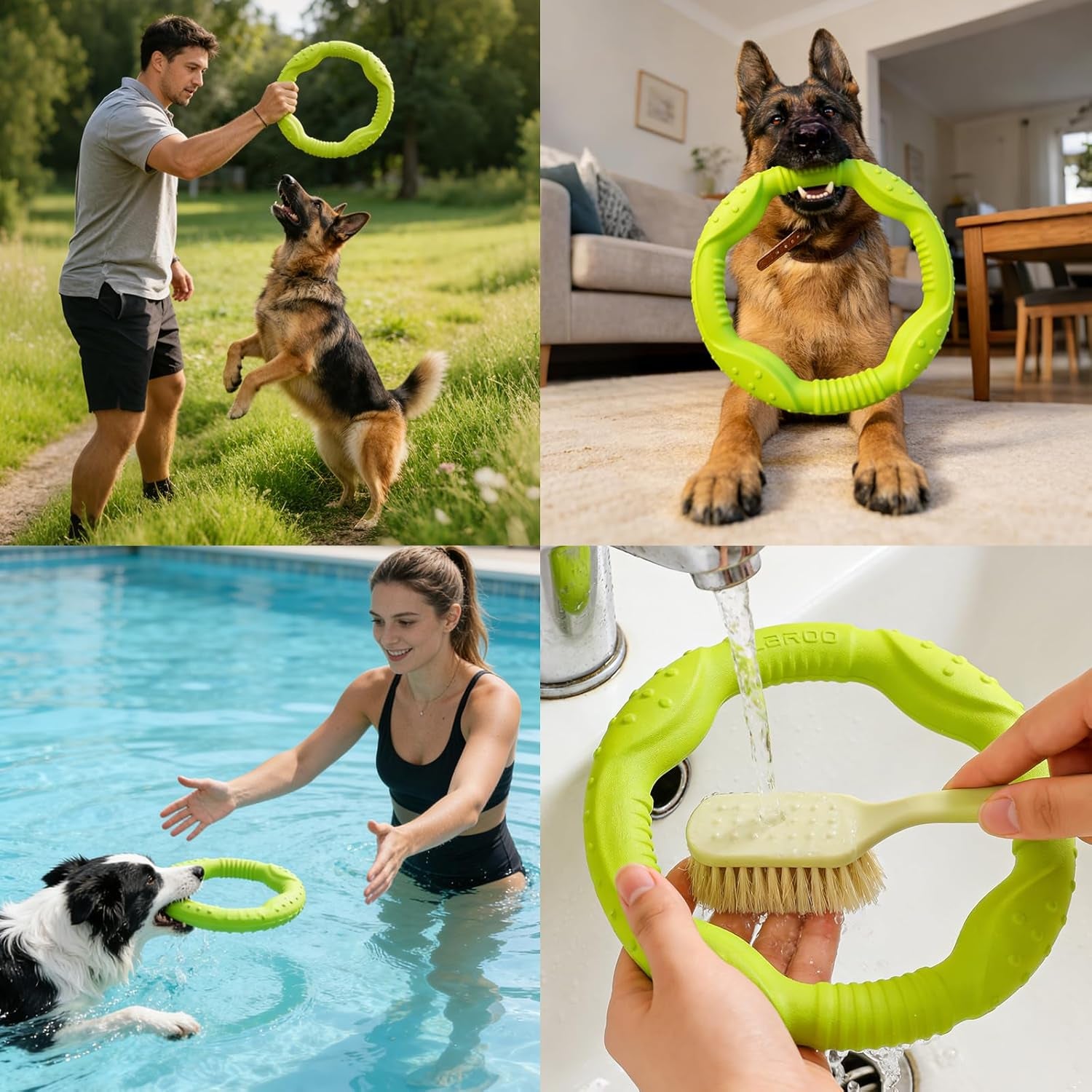 Dog Ring Toy, Durable Soft Flying Disc for Throwing Catching Grabbing, Water Floating Dog Training Fetch Ring for Medium Large Breeds, Outdoor (Green/11.8Inch)