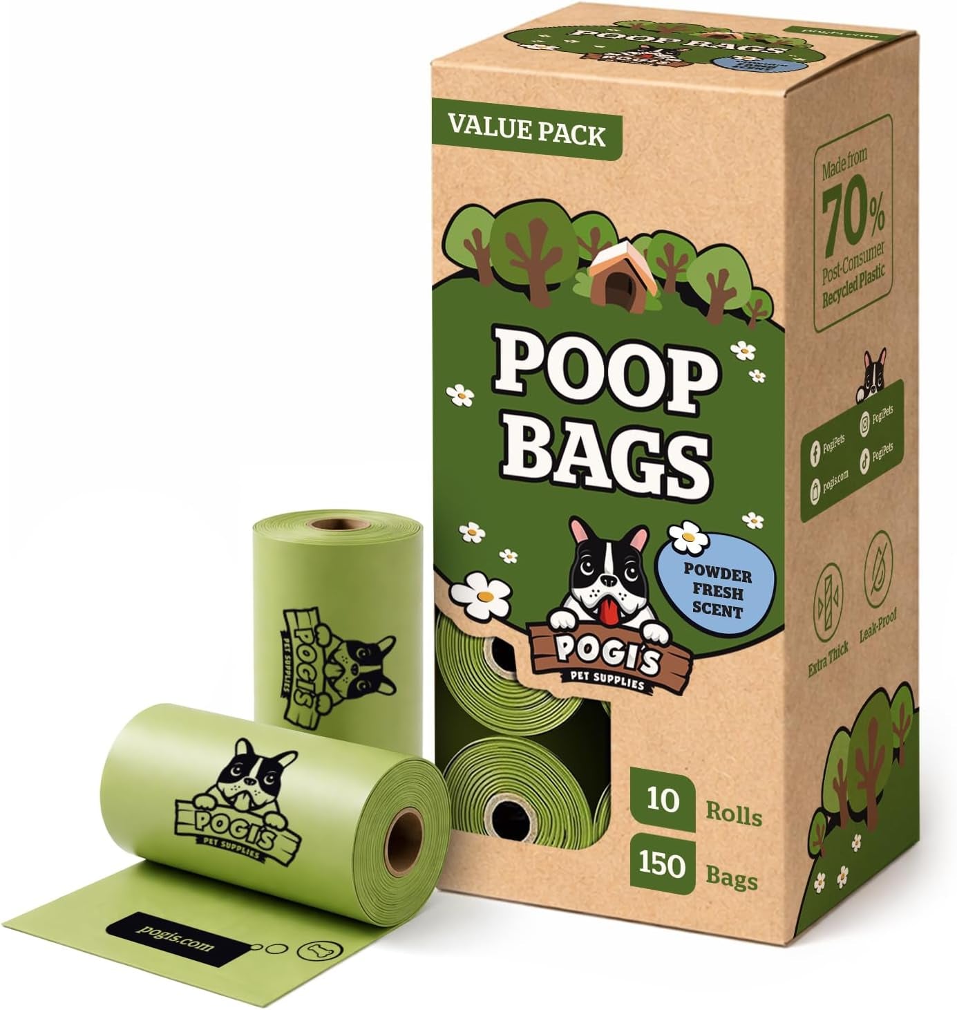 Pogi’S Dog Poop Bags – Leak-Proof & Extra Thick Pet Waste Bags (Fresh Scent, 10 Rolls, 150-Count)