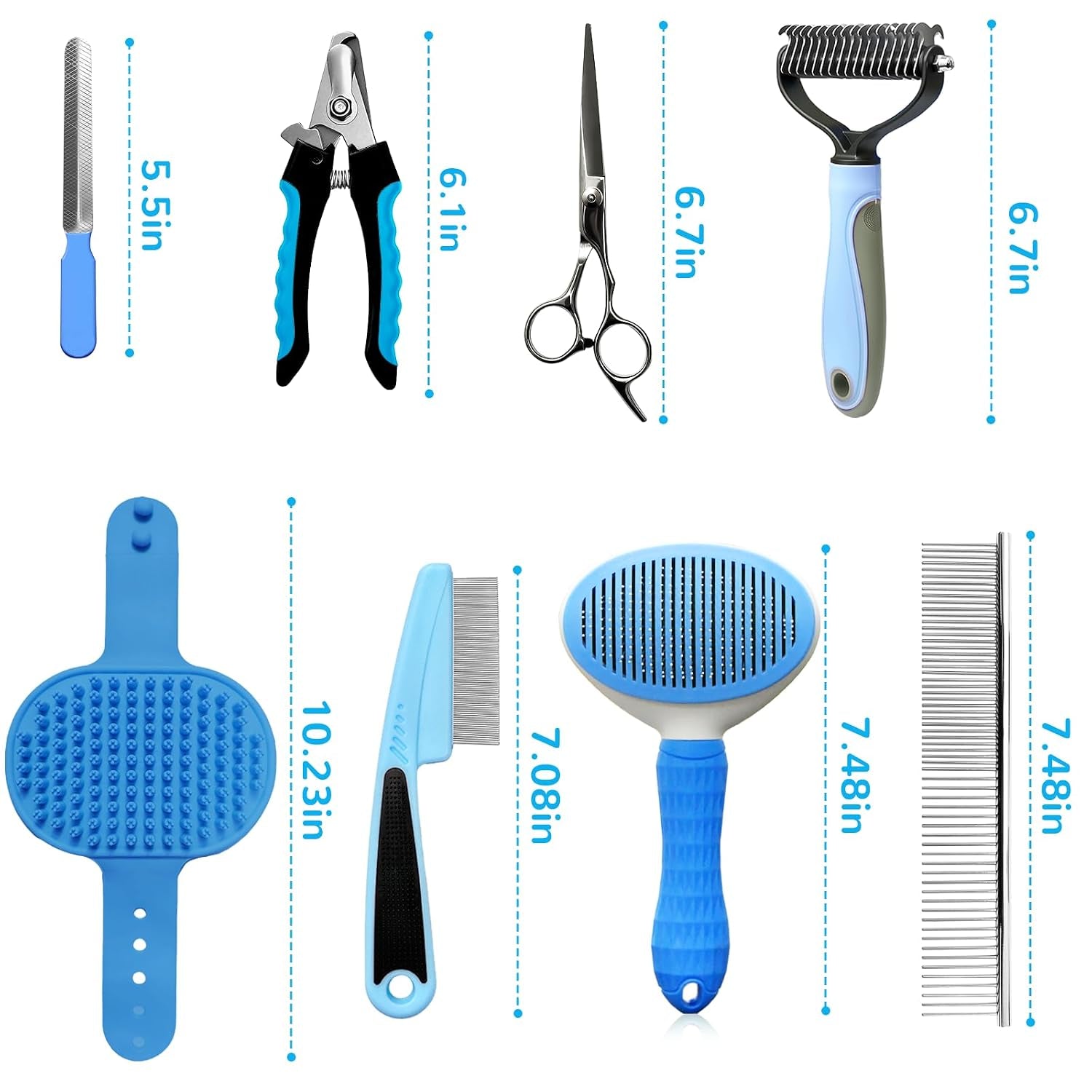 Dog Brush & Grooming Kit – 9-Piece Pet Brush & Deshedding Set for Shedding, Bathing, Trimming & Nail Care | Grooming Tools for Dogs & Cats, Includes Comb, Nail Clipper, Scissors, Slicker Brush (Blue)