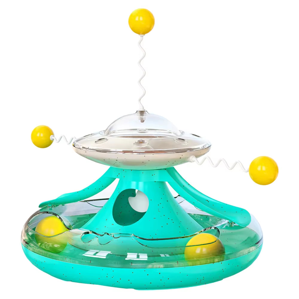 Cat Puzzle Toys Indoor for Kitten Interactive Games Spinning Track Balls & Feather Teaser Toy Stimulation Brain Treasure Chest