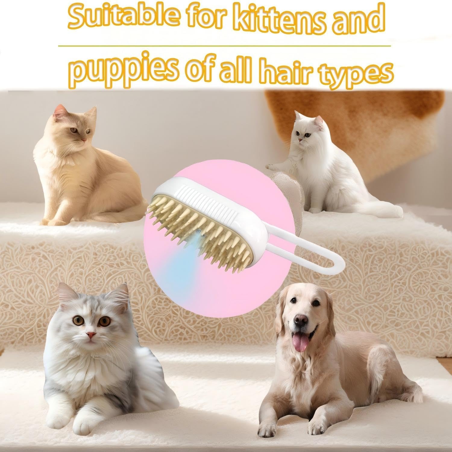 Cat Steam Brush for Shedding - USB Rechargeable Grooming Brush with Release Button, Dual Speed Spray for Long & Short Hair Indoor Cats