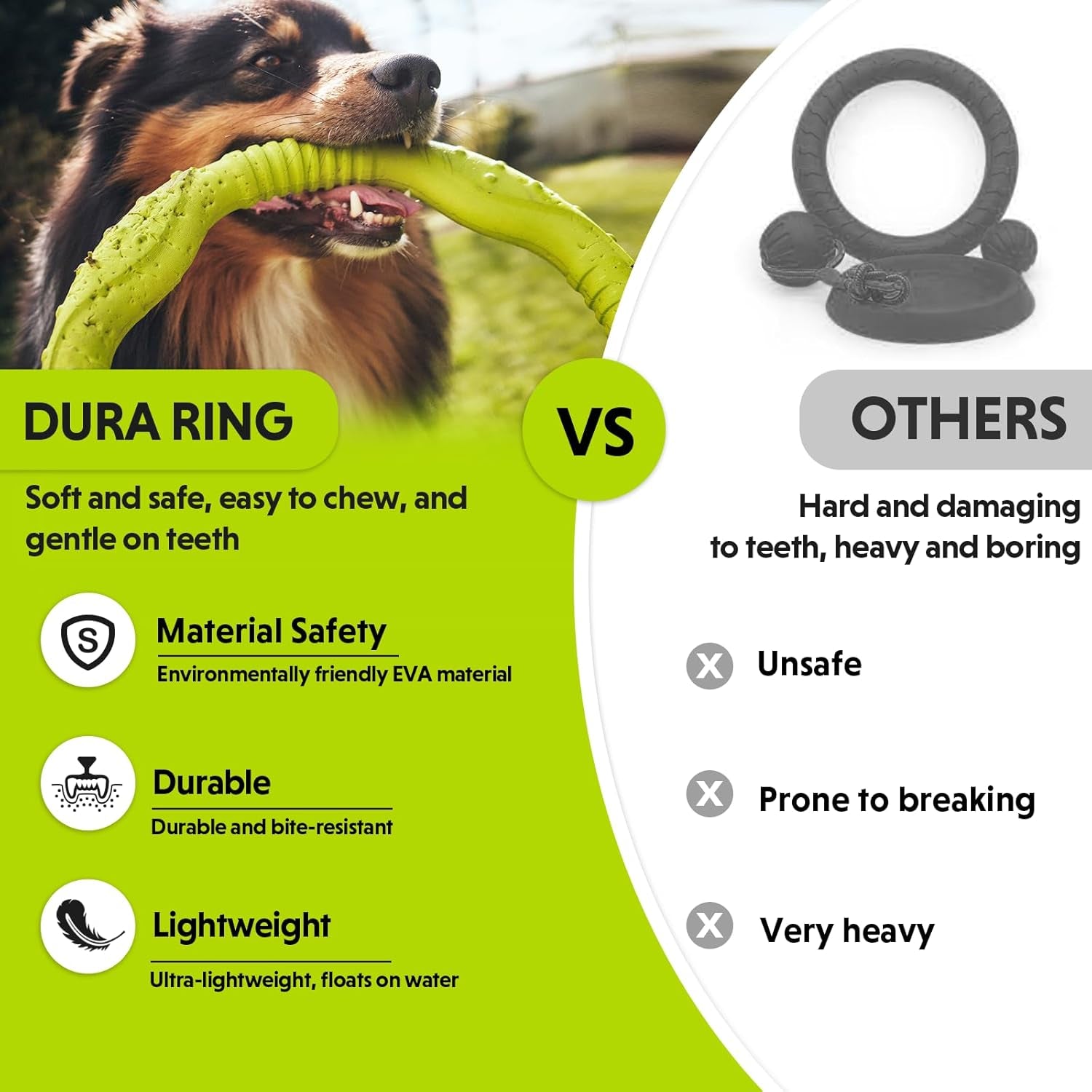 Dog Ring Toy, Durable Soft Flying Disc for Throwing Catching Grabbing, Water Floating Dog Training Fetch Ring for Medium Large Breeds, Outdoor (Green/11.8Inch)