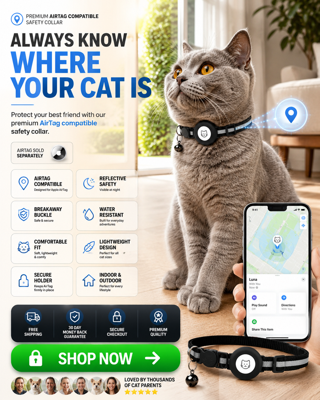 2 Pack Breakaway Airtag Cat Collar,