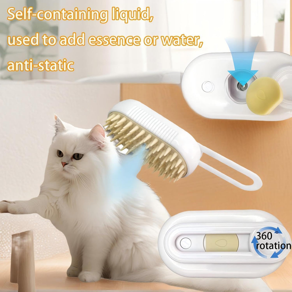 Cat Steam Brush for Shedding - USB Rechargeable Grooming Brush with Release Button, Dual Speed Spray for Long & Short Hair Indoor Cats