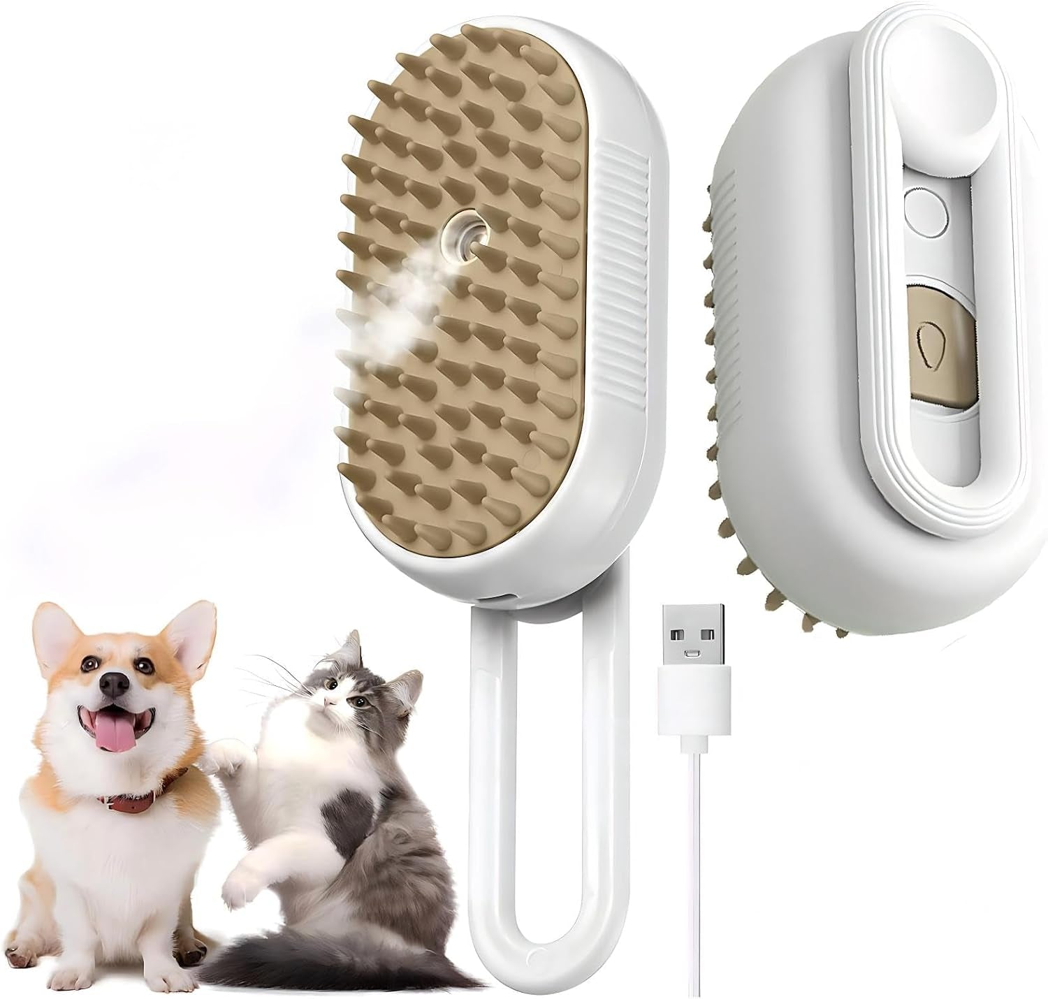 Cat Steam Brush for Shedding - USB Rechargeable Grooming Brush with Release Button, Dual Speed Spray for Long & Short Hair Indoor Cats