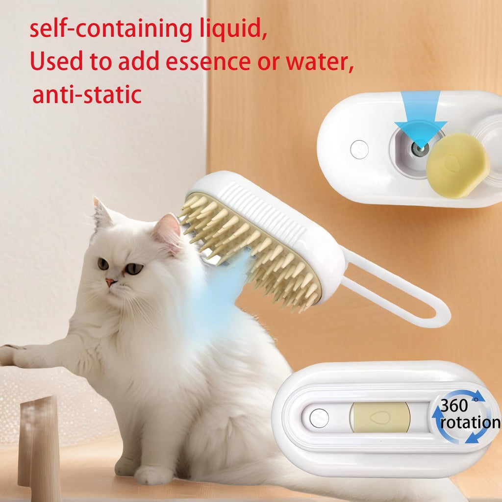 Cat Steam Brush for Shedding - USB Rechargeable Grooming Brush with Release Button, Dual Speed Spray for Long & Short Hair Indoor Cats