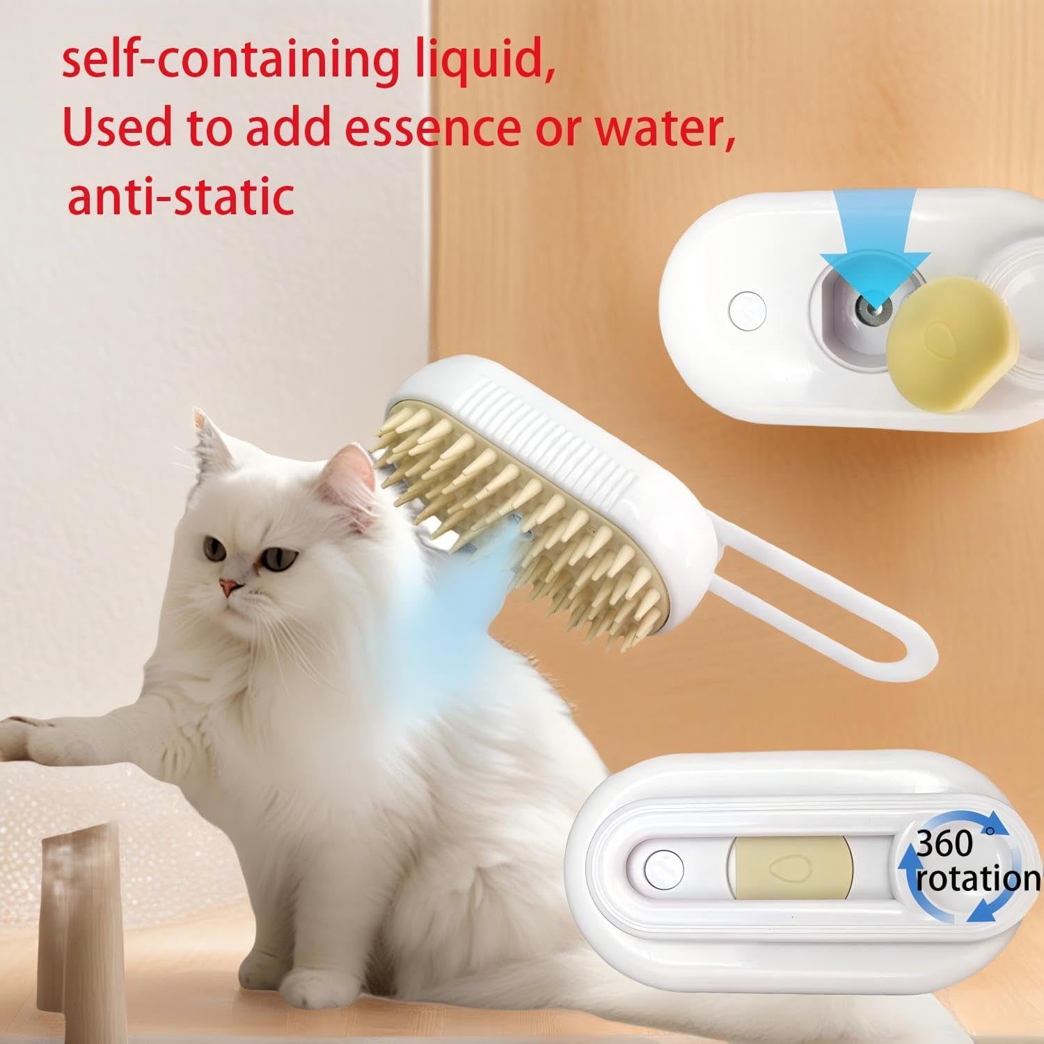 Cat Steam Brush for Shedding - USB Rechargeable Grooming Brush with Release Button, Dual Speed Spray for Long & Short Hair Indoor Cats